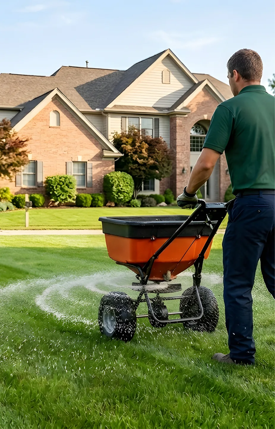 A Vista Green team member applying lawn treatment at a Charlotte home