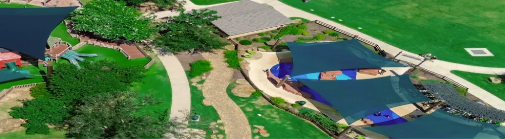 An aerial view of a professionally maintained community